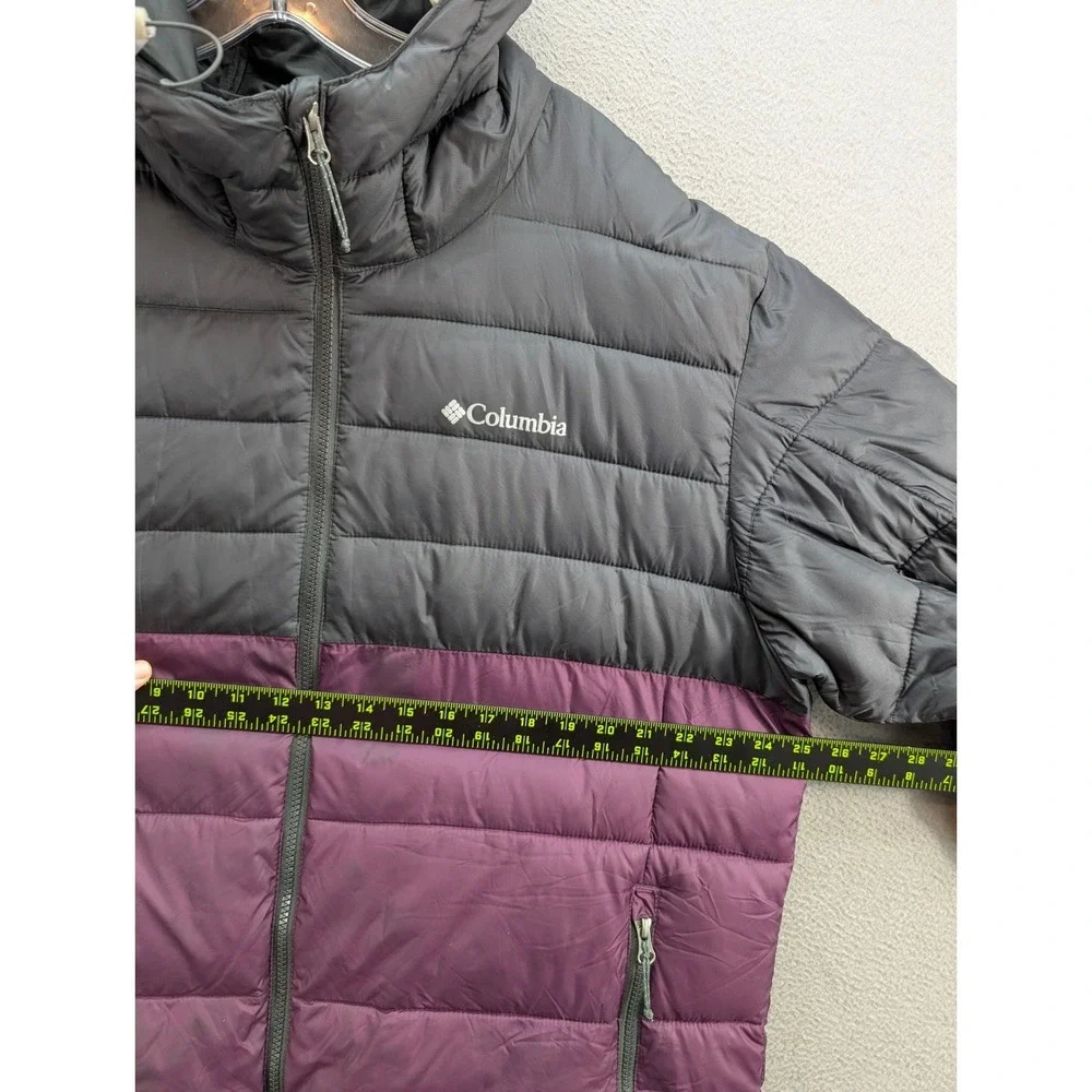 Columbia Puffer Jacket Hooded Insulated Men's XL Gray Purple Nylon Colorblock
